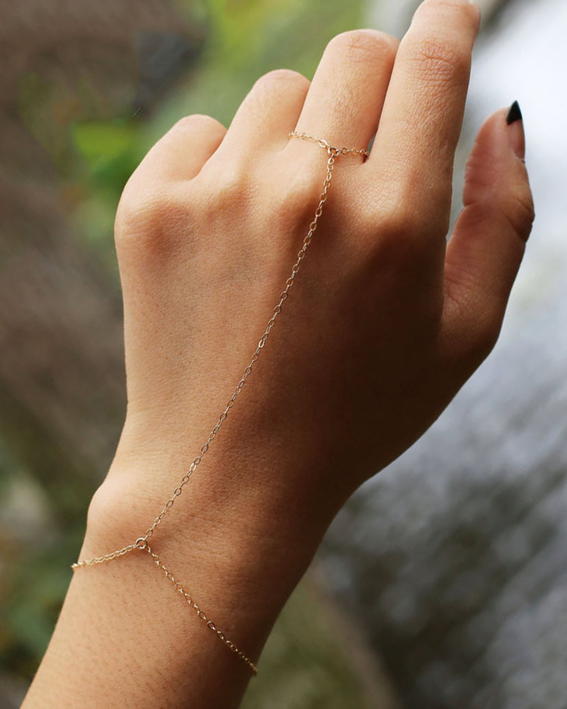 Beaded Hand Chain / Ring Bracelet in 14/20 Gold-fill