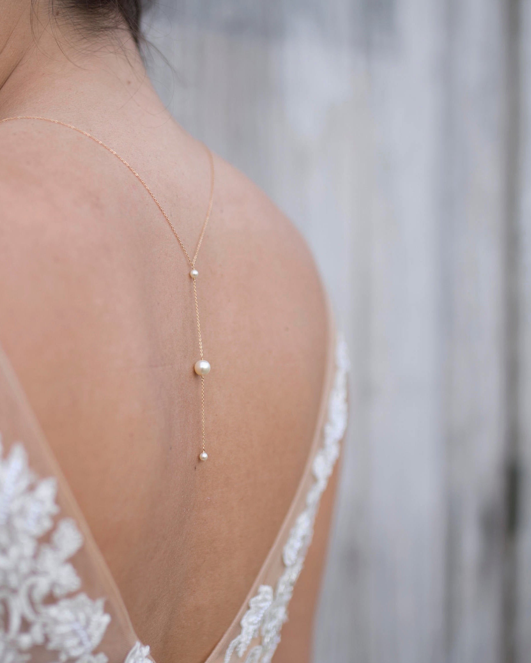 Eros Back Necklace - Freshwater Pearl Droplet Detail – Hermione Harbutt