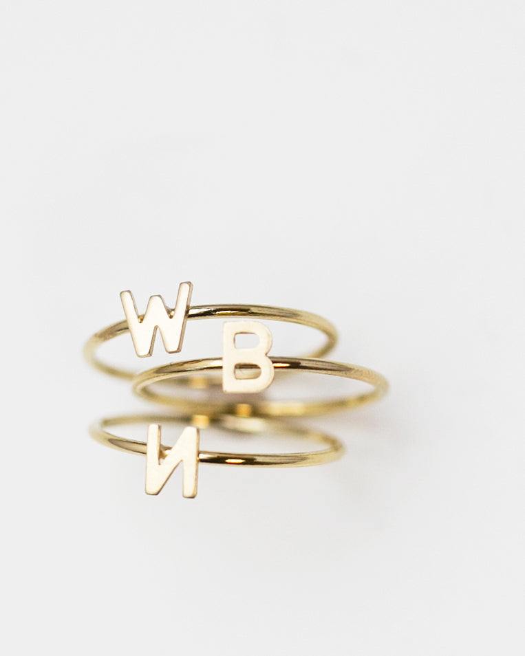 Dainty Initial Ring Gold Letter Ring Minimalist Wedding Ring Initial Name  Ring Adjustable Initial Cz Ring Personalized Bridesmaid Gift R-370 - DLUXCA