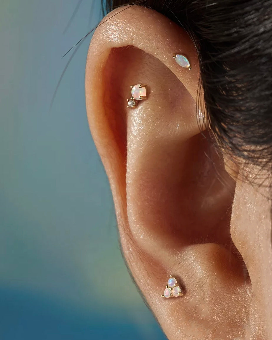 Opal Dangle Helix, Tragus Earring  Gold Flat Back Piercing Stud – Two of  Most