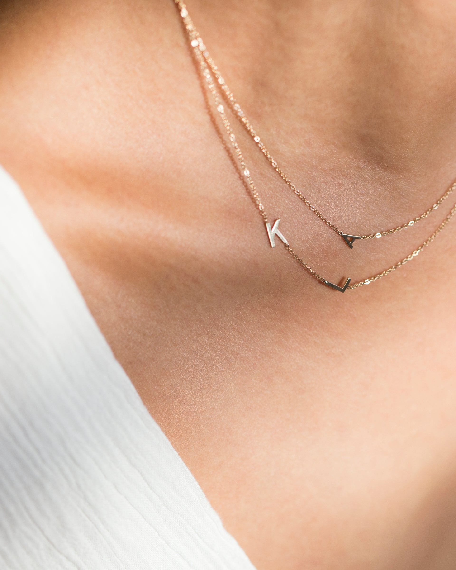 14K Sideway Initial Necklace Minimal Personalized E&E PROJECT