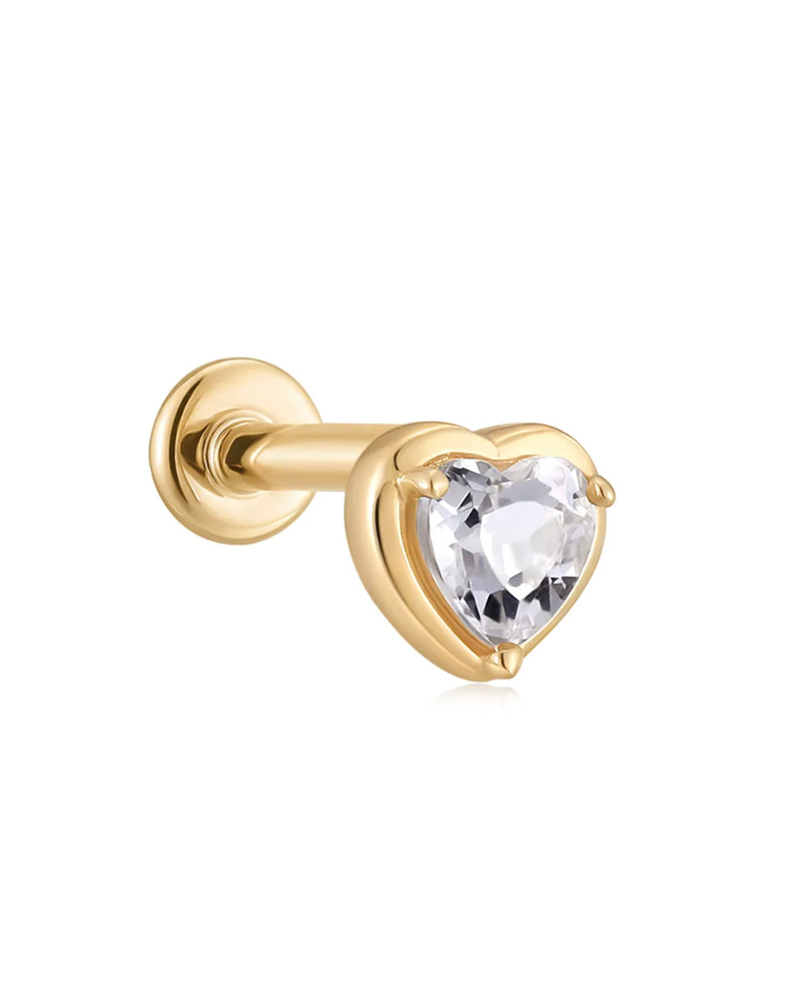 14K Yellow Gold Solitaire Pink Topaz Heart Shaped Screw Back Stud Earrings